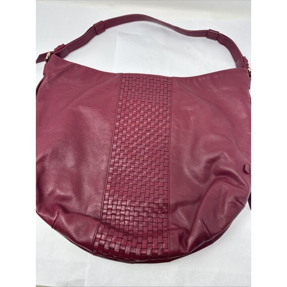 Cole Haan Red Leather Tote Shoulder Bag Purse Checkered Soft Magnetic Closure - Picture 2 of 11